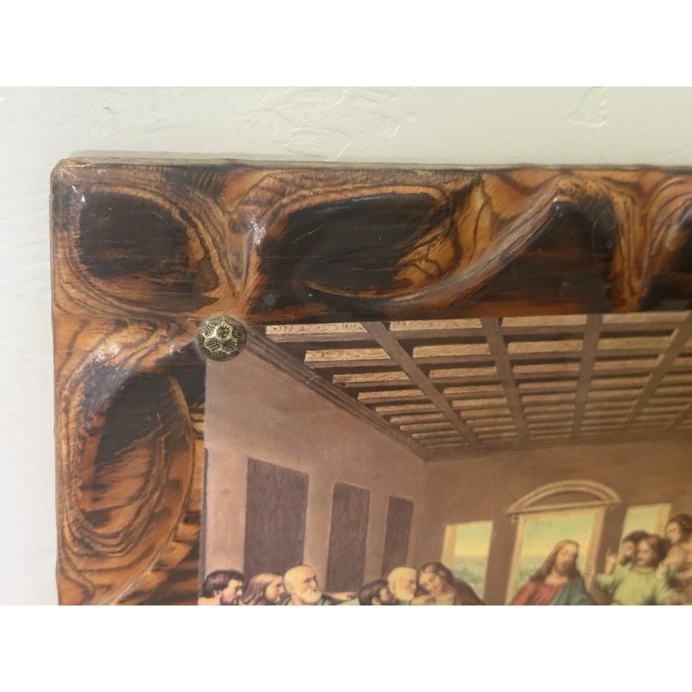Vintage The Last Supper on Wood Slab Wall Art Plaque Ornate 10